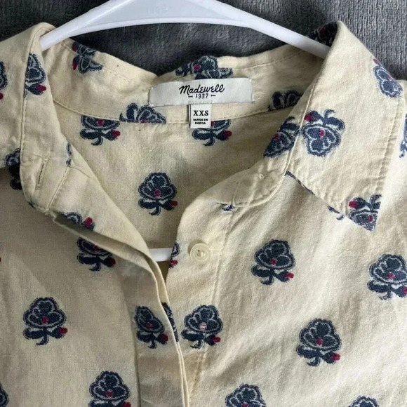 Madewell Academia Button Up Floral Weave Shirt Oversized Collared Womens XXS - Picture 2 of 6